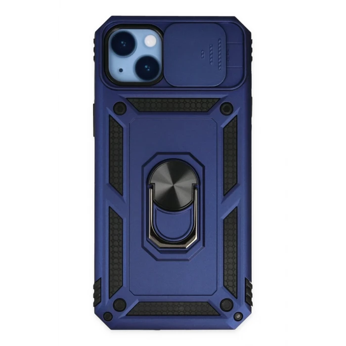 Newface Apple iPhone 14 Plus Kılıf Pars Lens Yüzüklü Silikon - Lacivert