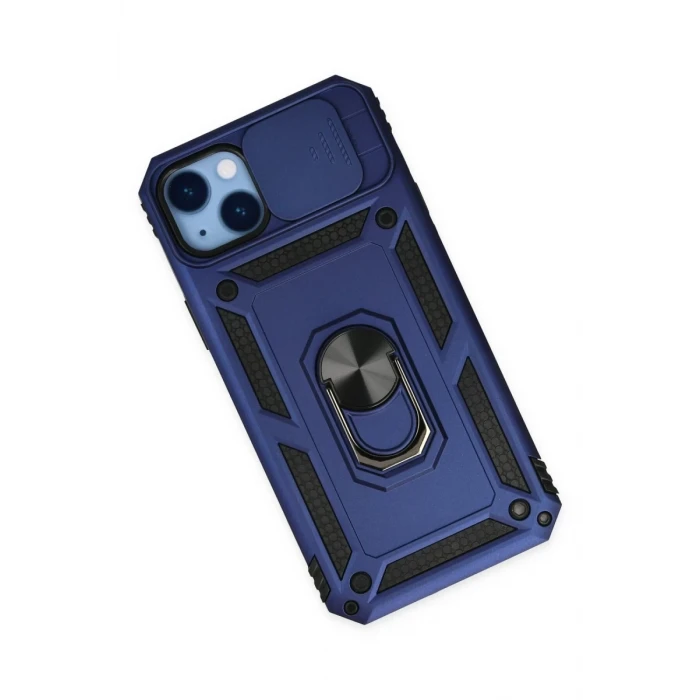 Newface Apple iPhone 14 Plus Kılıf Pars Lens Yüzüklü Silikon - Lacivert