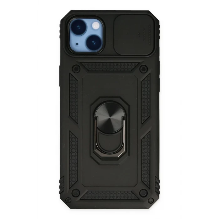 Newface Apple iPhone 14 Plus Kılıf Pars Lens Yüzüklü Silikon - Siyah