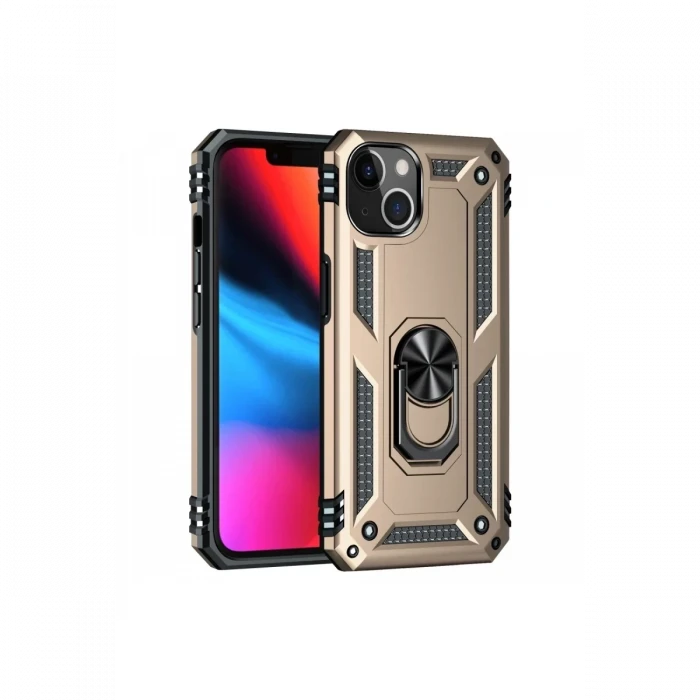 Newface Apple iPhone 14 Plus Kılıf Sofya Yüzüklü Silikon Kapak - Gold