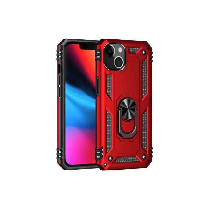 Newface Apple iPhone 14 Plus Kılıf Sofya Yüzüklü Silikon Kapak - Kırmızı