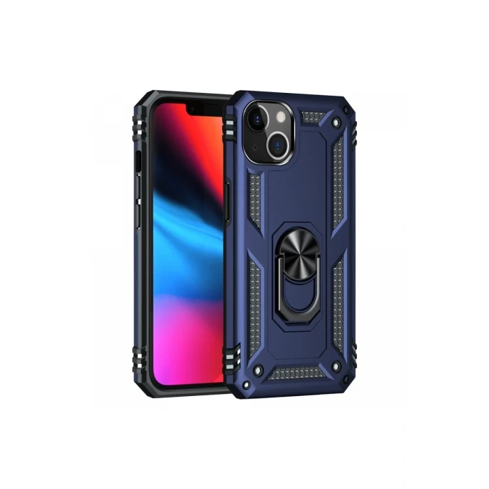 Newface Apple iPhone 14 Plus Kılıf Sofya Yüzüklü Silikon Kapak - Lacivert