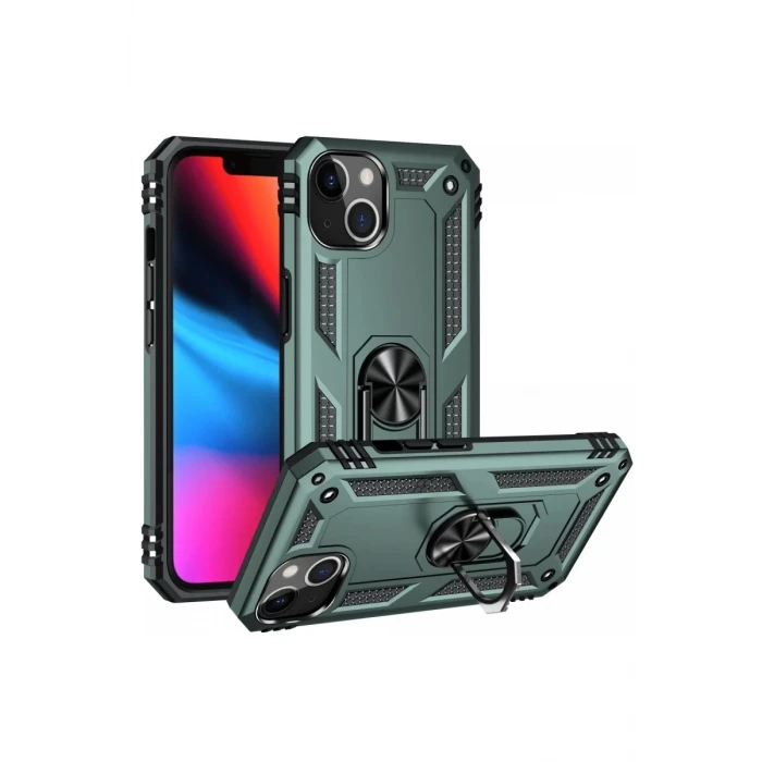 Newface Apple iPhone 14 Plus Kılıf Sofya Yüzüklü Silikon Kapak - Yeşil