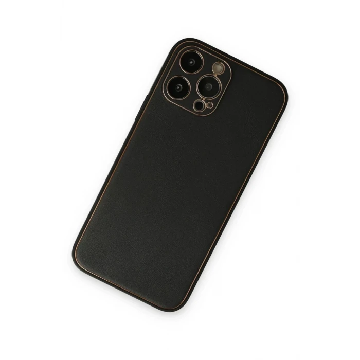 Newface Apple iPhone 14 Pro Kılıf Coco Deri Silikon Kapak - Siyah