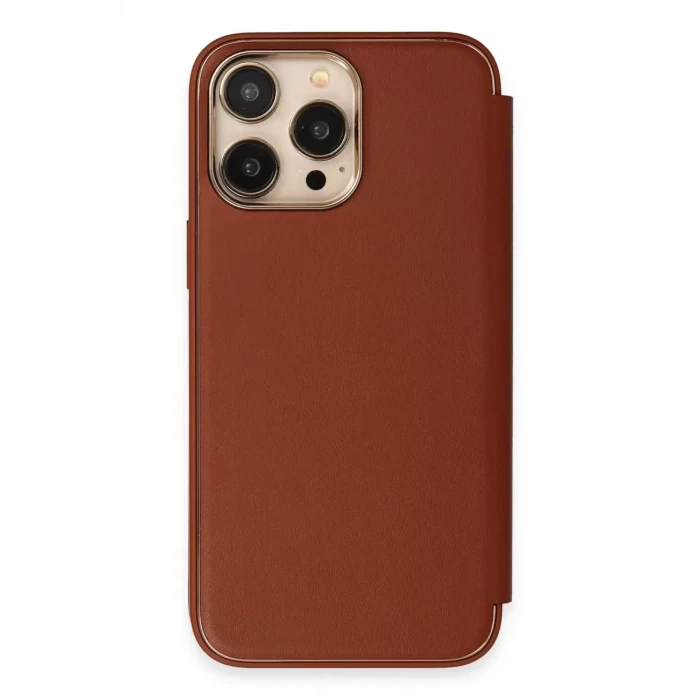Newface Apple iPhone 14 Pro Kılıf Dolpin Kapaklı - Kahverengi