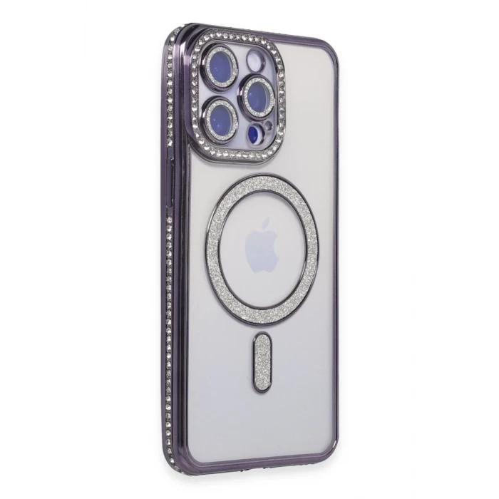 Newface Apple iPhone 14 Pro Kılıf Joke Simli Magneticsafe Kılıf - Derin Mor