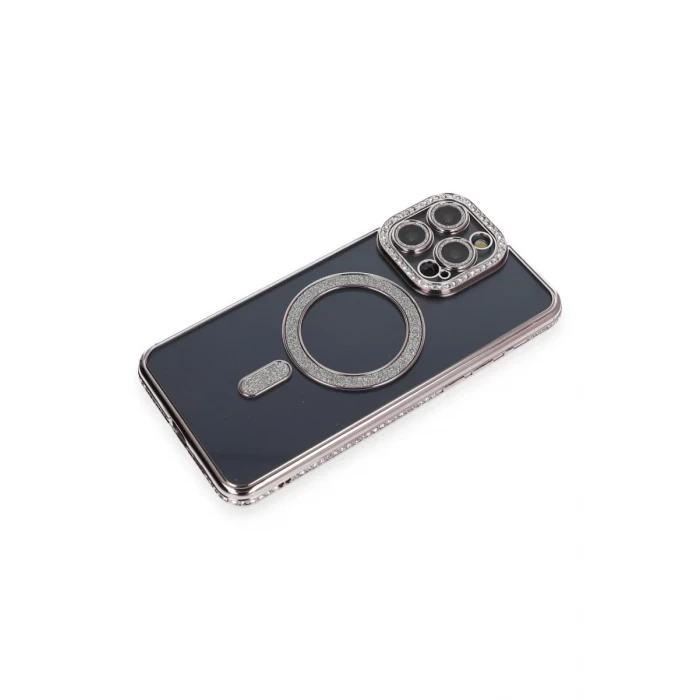 Newface Apple iPhone 14 Pro Kılıf Joke Simli Magneticsafe Kılıf - Gri