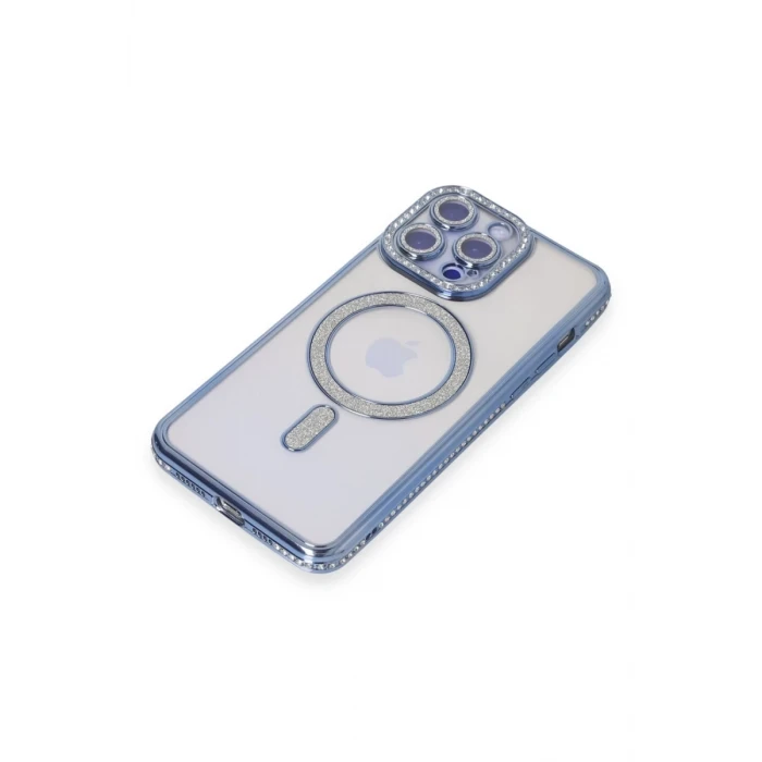 Newface Apple iPhone 14 Pro Kılıf Joke Simli Magneticsafe Kılıf - Mavi