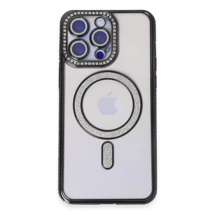 Newface Apple iPhone 14 Pro Kılıf Joke Simli Magneticsafe Kılıf - Siyah