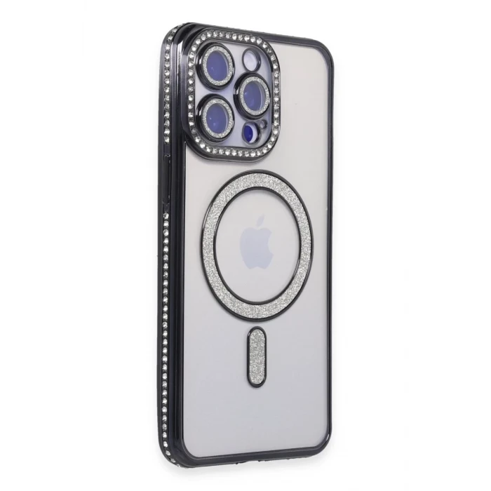 Newface Apple iPhone 14 Pro Kılıf Joke Simli Magneticsafe Kılıf - Siyah