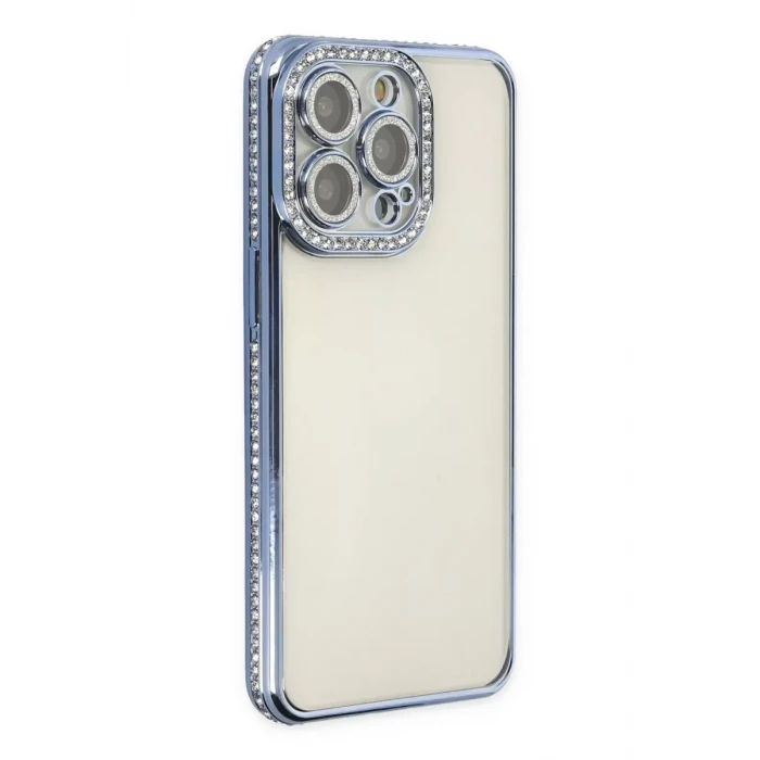 Newface Apple iPhone 14 Pro Kılıf Joke Taşlı Silikon - Mavi