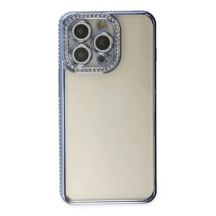 Newface Apple iPhone 14 Pro Kılıf Joke Taşlı Silikon - Mavi