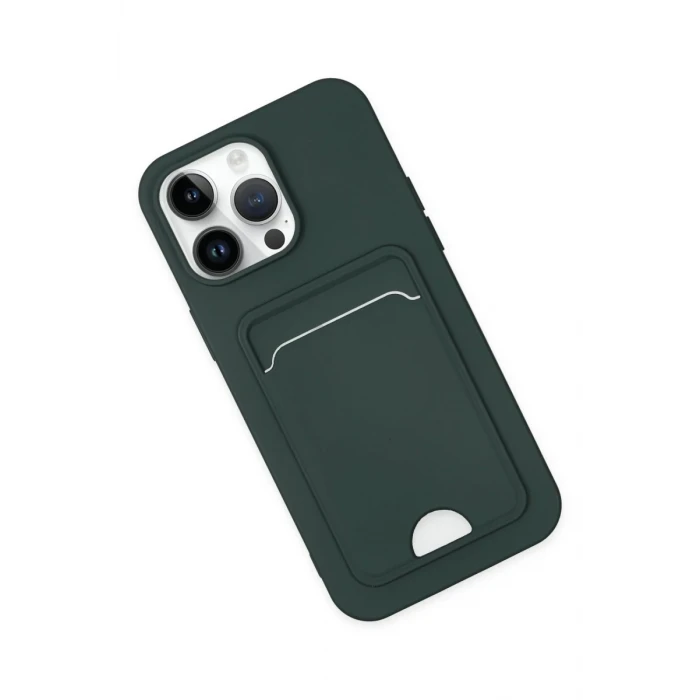 Newface Apple iPhone 14 Pro Kılıf Kelvin Kartvizitli Silikon - Koyu Yeşil