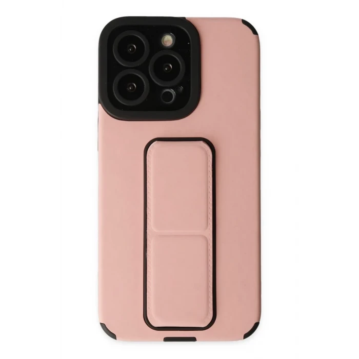 Newface Apple iPhone 14 Pro Kılıf Mega Standlı Silikon - Pudra