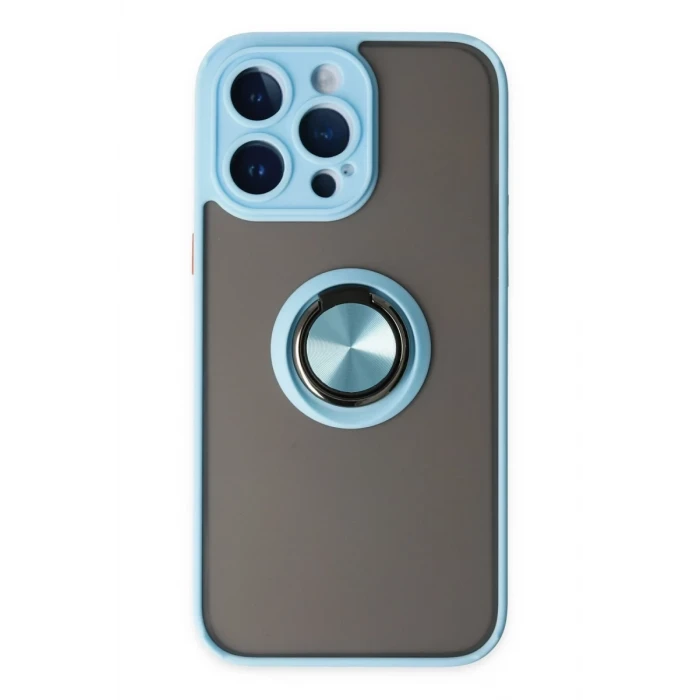 Newface Apple iPhone 14 Pro Kılıf Montreal Yüzüklü Silikon Kapak - Buz Mavi