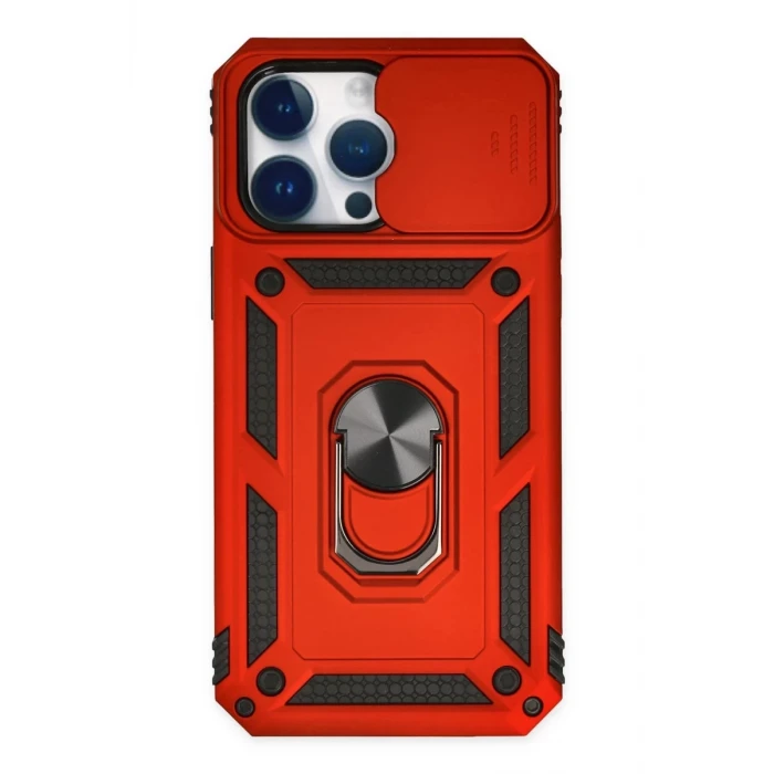 Newface Apple iPhone 14 Pro Kılıf Pars Lens Yüzüklü Silikon - Kırmızı