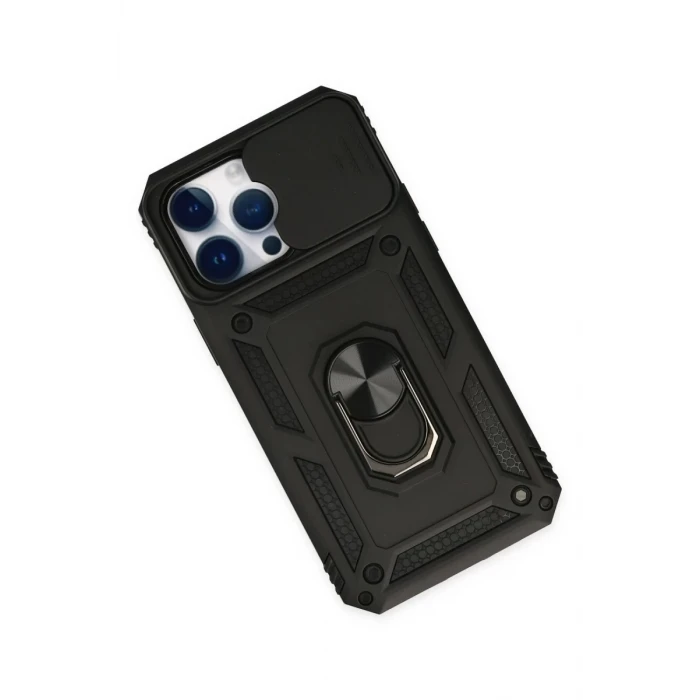 Newface Apple iPhone 14 Pro Kılıf Pars Lens Yüzüklü Silikon - Siyah