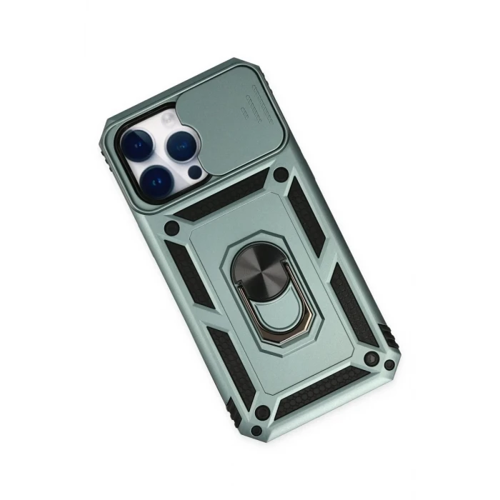 Newface Apple iPhone 14 Pro Kılıf Pars Lens Yüzüklü Silikon - Yeşil