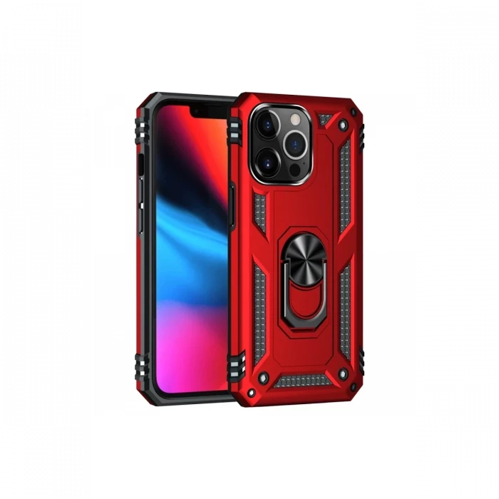 Newface Apple iPhone 14 Pro Kılıf Sofya Yüzüklü Silikon Kapak - Kırmızı