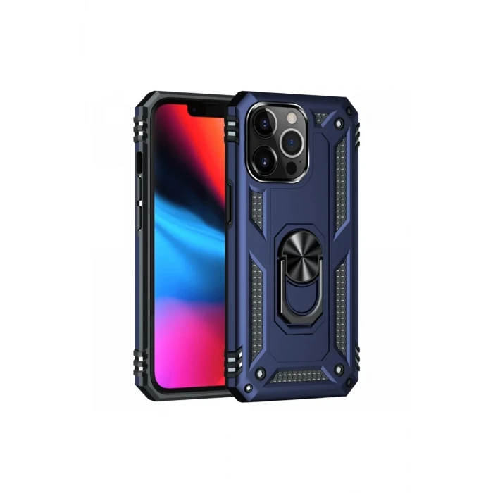 Newface Apple iPhone 14 Pro Kılıf Sofya Yüzüklü Silikon Kapak - Lacivert