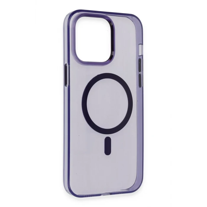 Newface Apple iPhone 14 Pro Kılıf Tron Şeffaf Magsafe Kapak - Derin Mor