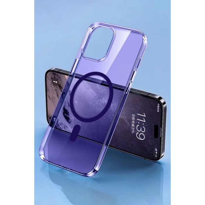 Newface Apple iPhone 14 Pro Kılıf Tron Şeffaf Magsafe Kapak - Derin Mor