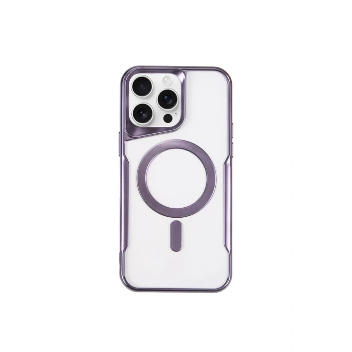Newface Apple iPhone 14 Pro Max Kılıf Boyi Magsafe Silikon Kapak - Derin Mor