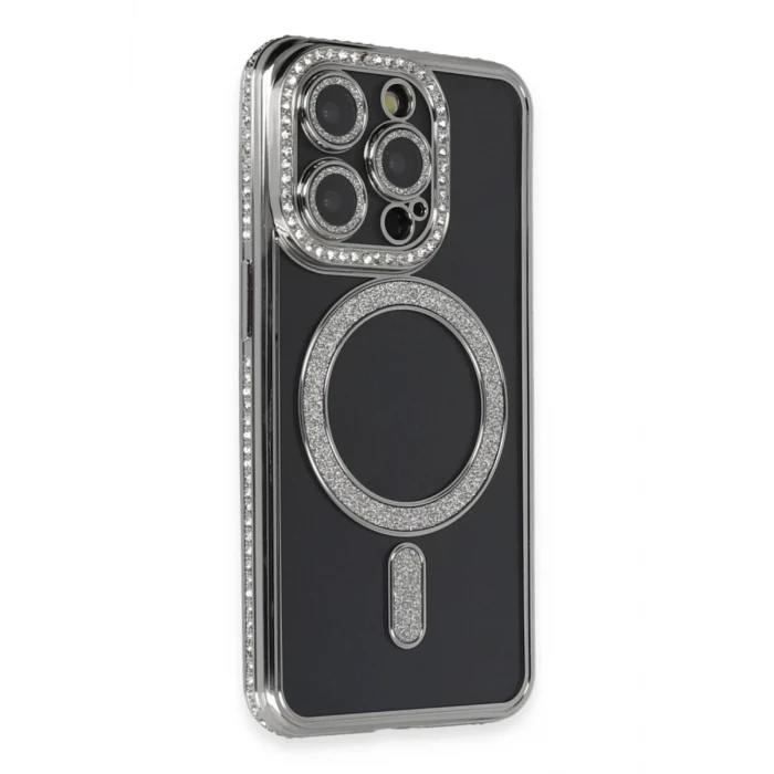 Newface Apple iPhone 14 Pro Max Kılıf Joke Simli Magneticsafe Kılıf - Gri