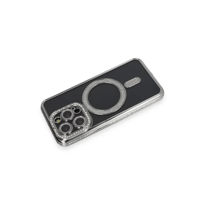 Newface Apple iPhone 14 Pro Max Kılıf Joke Simli Magneticsafe Kılıf - Gri