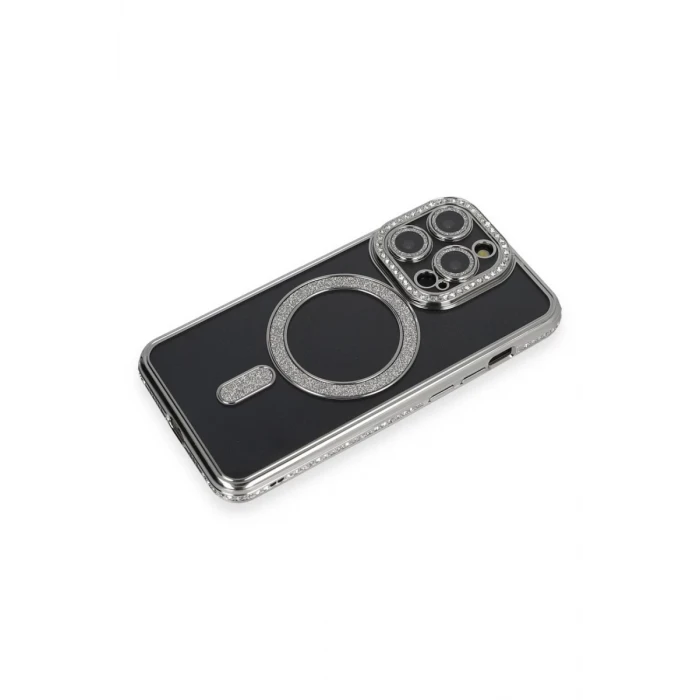 Newface Apple iPhone 14 Pro Max Kılıf Joke Simli Magneticsafe Kılıf - Gri