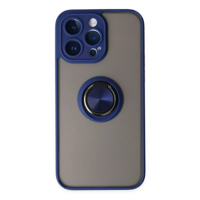 Newface Apple iPhone 14 Pro Max Kılıf Montreal Yüzüklü Silikon Kapak - Lacivert