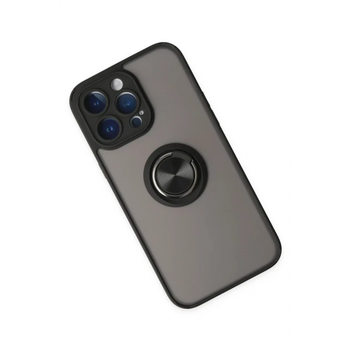 Newface Apple iPhone 14 Pro Max Kılıf Montreal Yüzüklü Silikon Kapak - Siyah