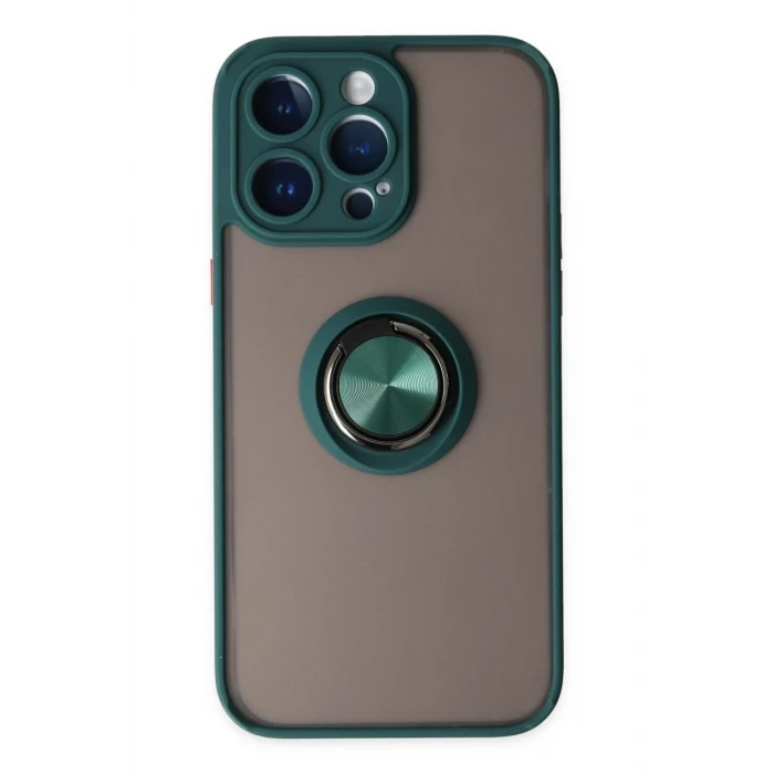 Newface Apple iPhone 14 Pro Max Kılıf Montreal Yüzüklü Silikon Kapak - Yeşil