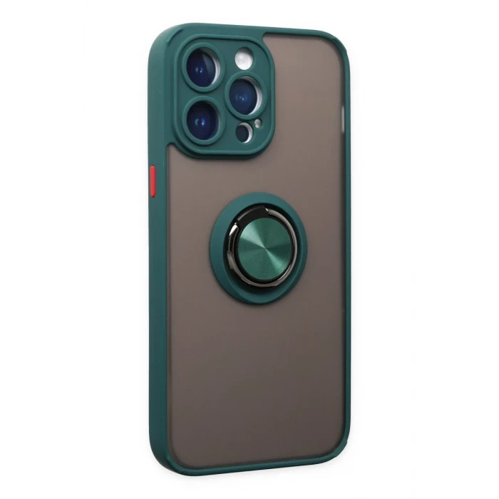 Newface Apple iPhone 14 Pro Max Kılıf Montreal Yüzüklü Silikon Kapak - Yeşil