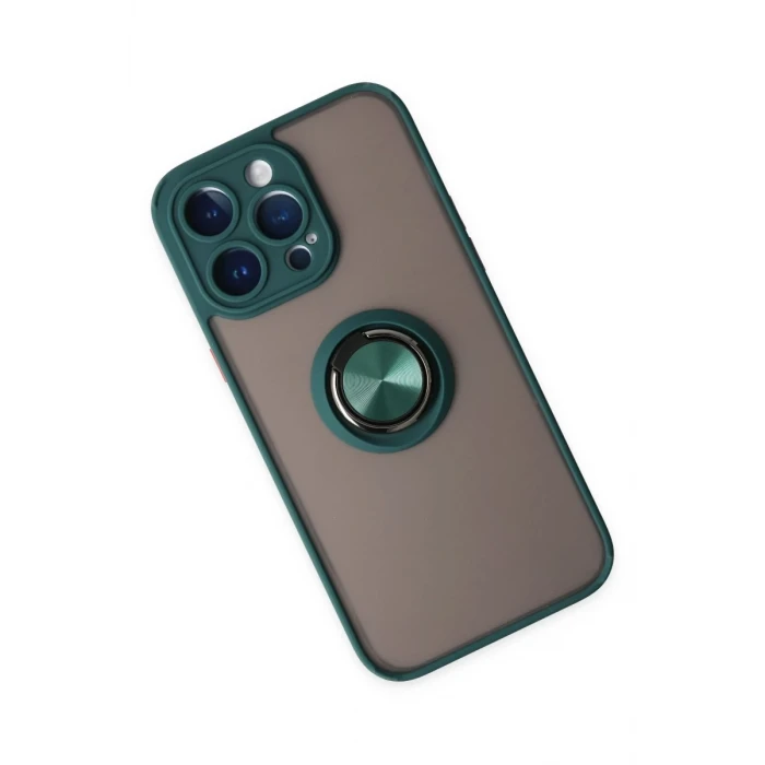 Newface Apple iPhone 14 Pro Max Kılıf Montreal Yüzüklü Silikon Kapak - Yeşil