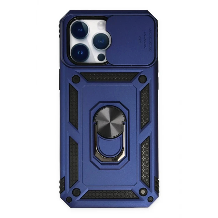 Newface Apple iPhone 14 Pro Max Kılıf Pars Lens Yüzüklü Silikon - Lacivert