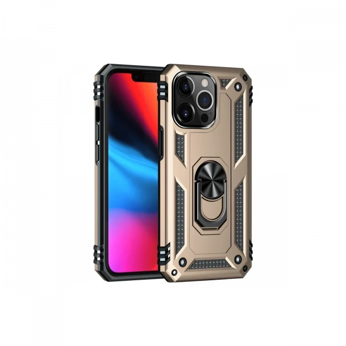 Newface Apple iPhone 14 Pro Max Kılıf Sofya Yüzüklü Silikon Kapak - Gold