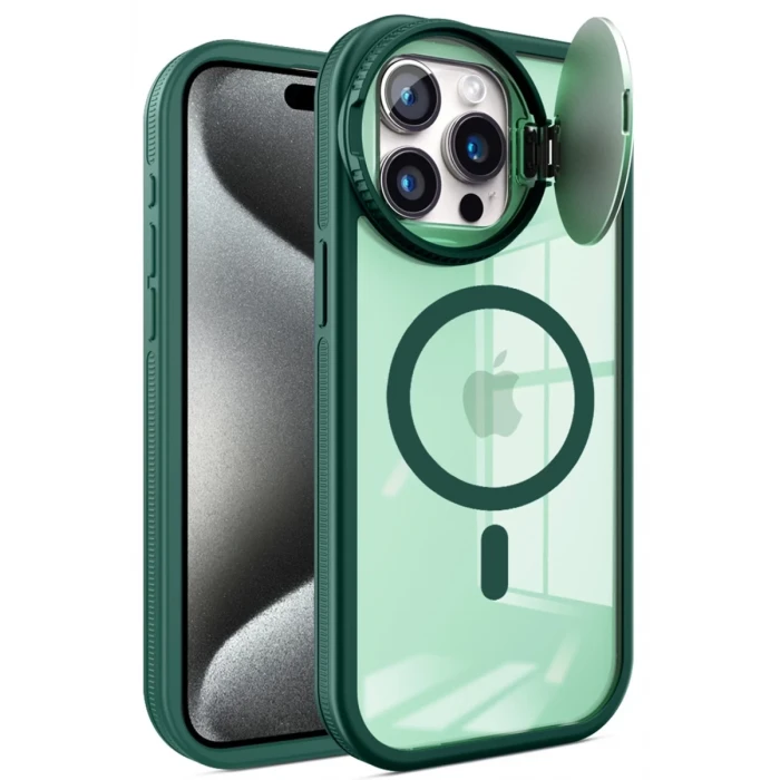 Newface Apple iPhone 14 Pro Max Kılıf Teleskop Lens Magsafe Silikon Kapak - Koyu Yeşil