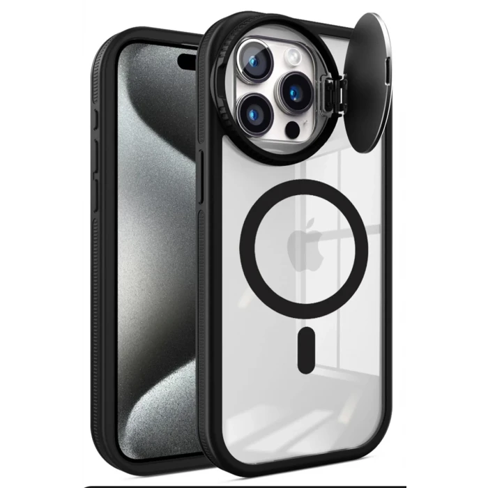 Newface Apple iPhone 14 Pro Max Kılıf Teleskop Lens Magsafe Silikon Kapak - Siyah