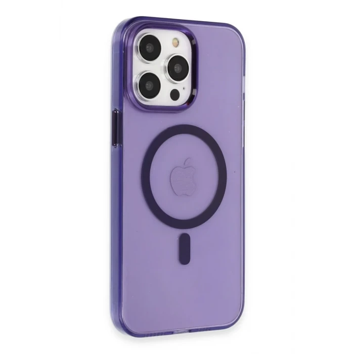 Newface Apple iPhone 14 Pro Max Kılıf Tron Şeffaf Magsafe Kapak - Derin Mor