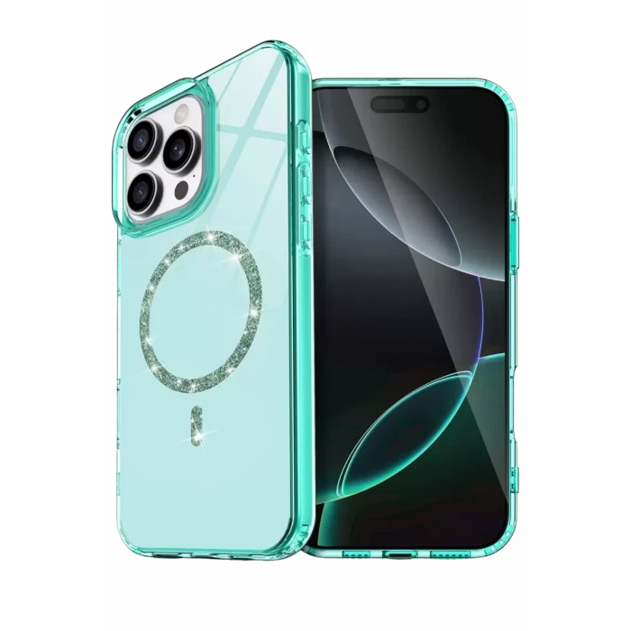 Newface Apple iPhone 14 Pro Max Live Diamond Magsafe Kapak - Yeşil
