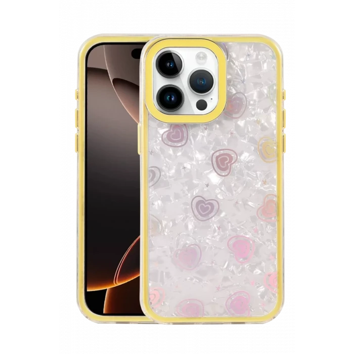 Newface Apple iPhone 14 Pro Max Lumi Desenli Kapak - Sarı