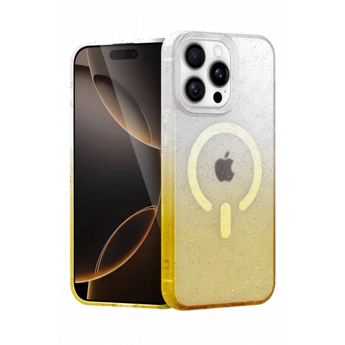 Newface Apple iPhone 14 Pro Max Pummel Shiny Magsafe Kapak - Gold