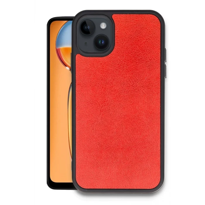 Newface Apple iPhone 15 Kılıf Aras Deri Kapak - Kırmızı