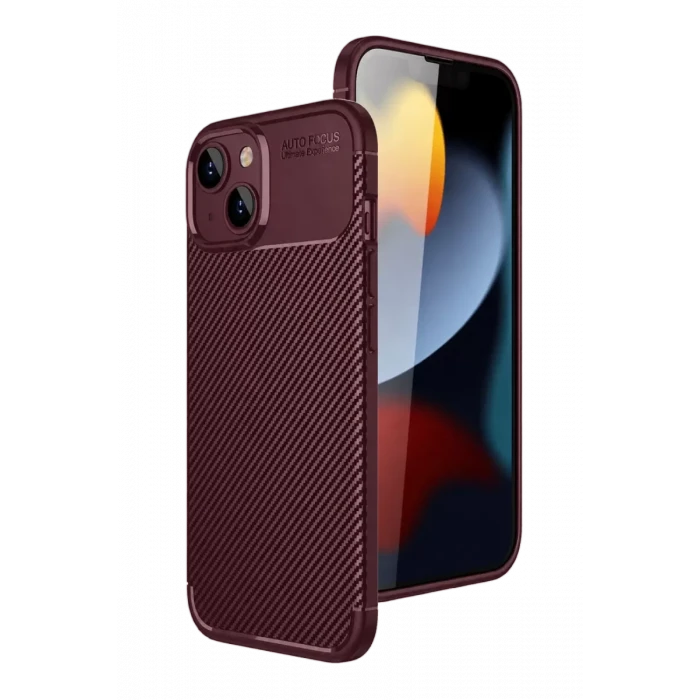 Newface Apple iPhone 15 Kılıf Auto Focus Karbon Kapak - Bordo