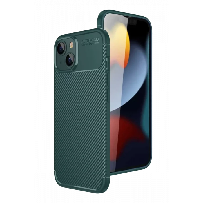 Newface Apple iPhone 15 Kılıf Auto Focus Karbon Kapak - Yeşil