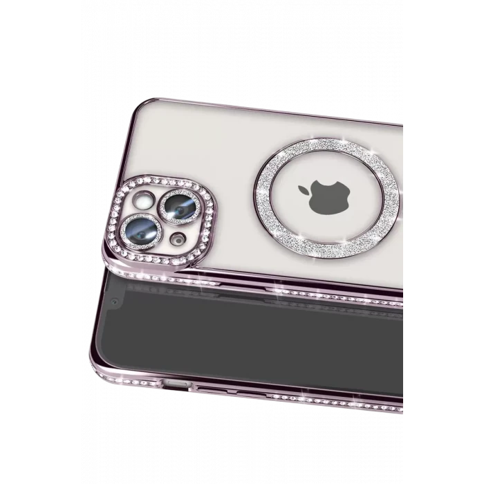 Newface Apple iPhone 15 Kılıf Joke Simli Magneticsafe Kılıf - Derin Mor