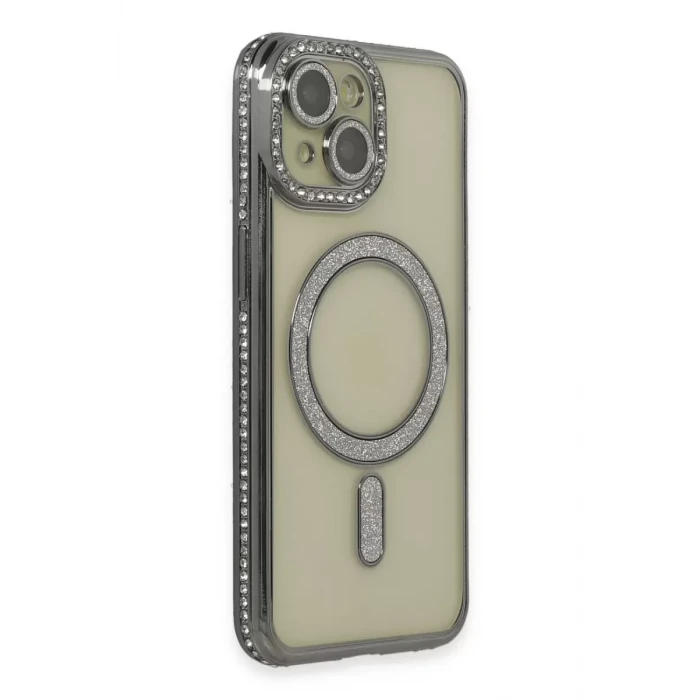 Newface Apple iPhone 15 Kılıf Joke Simli Magneticsafe Kılıf - Gri