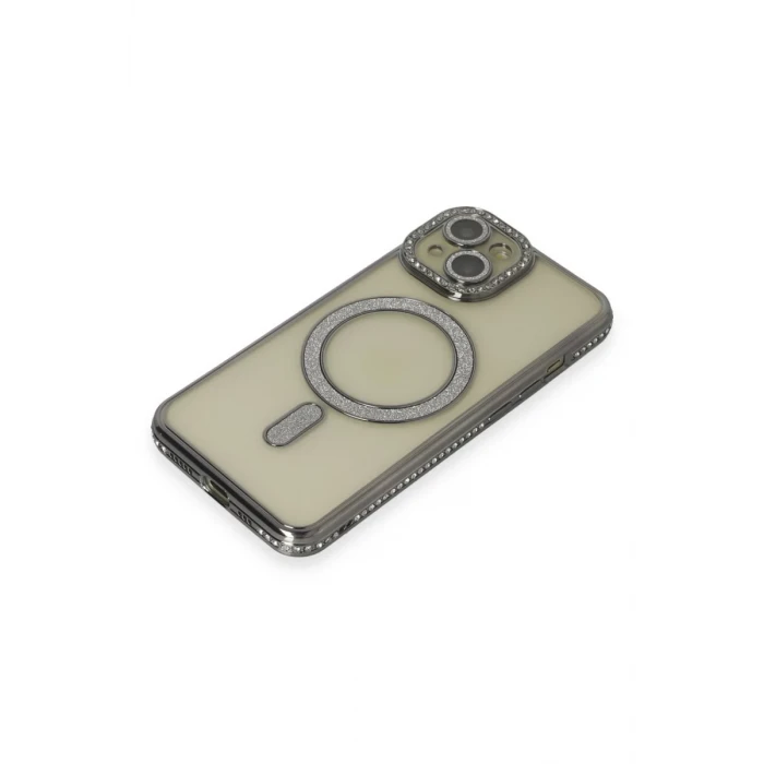 Newface Apple iPhone 15 Kılıf Joke Simli Magneticsafe Kılıf - Gri