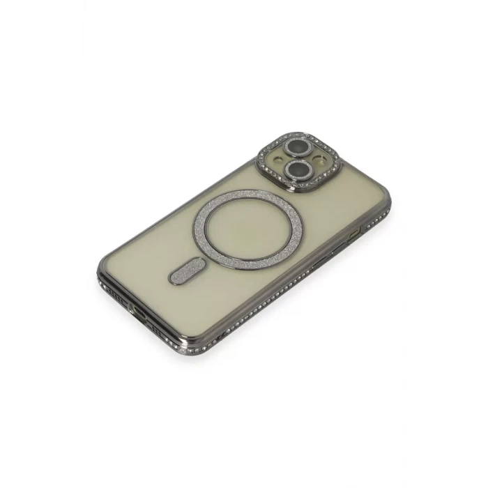 Newface Apple iPhone 15 Kılıf Joke Simli Magneticsafe Kılıf - Gri